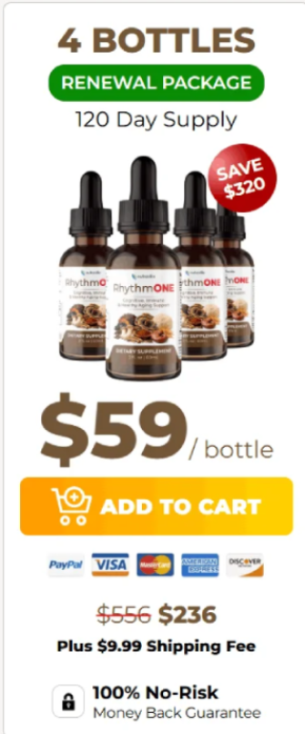Standard four bottle package showing medium duration supply with promotional discount structure